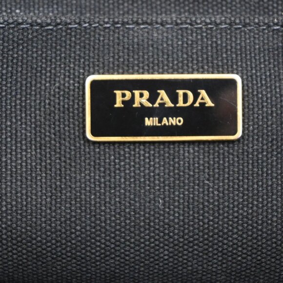 PRADA Logo Canapa 2Way Shoulder Hand Bag Canvas Leather Black GHW Italy - Picture 7 of 16